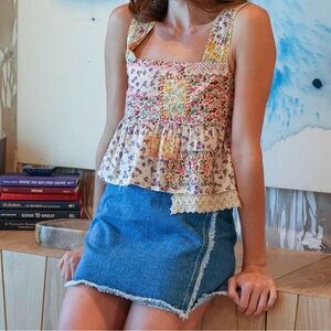 NATURAL LIFE Floral Patchwork Peplum Blouse